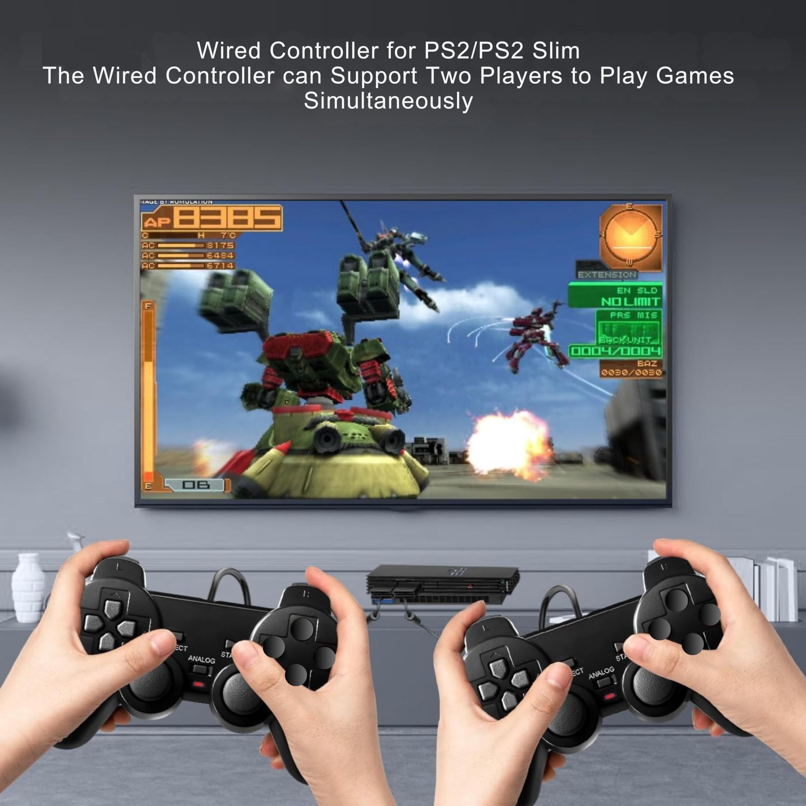 FLLAGG20 | 2X Controller cablato Compatibile con Ps2, PS1, PSX | Nero, 1.8m cavo, | Doppia Vibrazione, Plug and Play, layout ergonomico | Joystick Compatibile con giochi arcade
