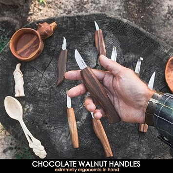BeaverCraft Deluxe Wood Carving Kit S50X - Wood Carving Tools Wood Carving Set - Spoon Wood Carving Knives Tools Set - Whittling Kit Knife Woodworking Kit for Beginner and Profi (Brown)