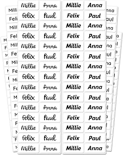 melu kids® Etiquetas para Ropa Personalizadas (50 piezas) - No es necesario planchar, pegatinas personalizadas para pegar y lavables a máquina (lavadora y lavavajilas) - Blanco