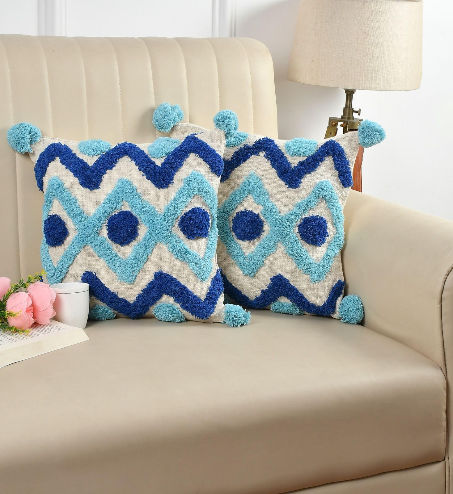 Furnistitchs Premium Decorative Throw Cushion Pillow Cover Boho Home Decor - Living Room Bedroom Couch Sofa Cushion Covers 16 inch x 16 inch (Blue Geometric, 1)