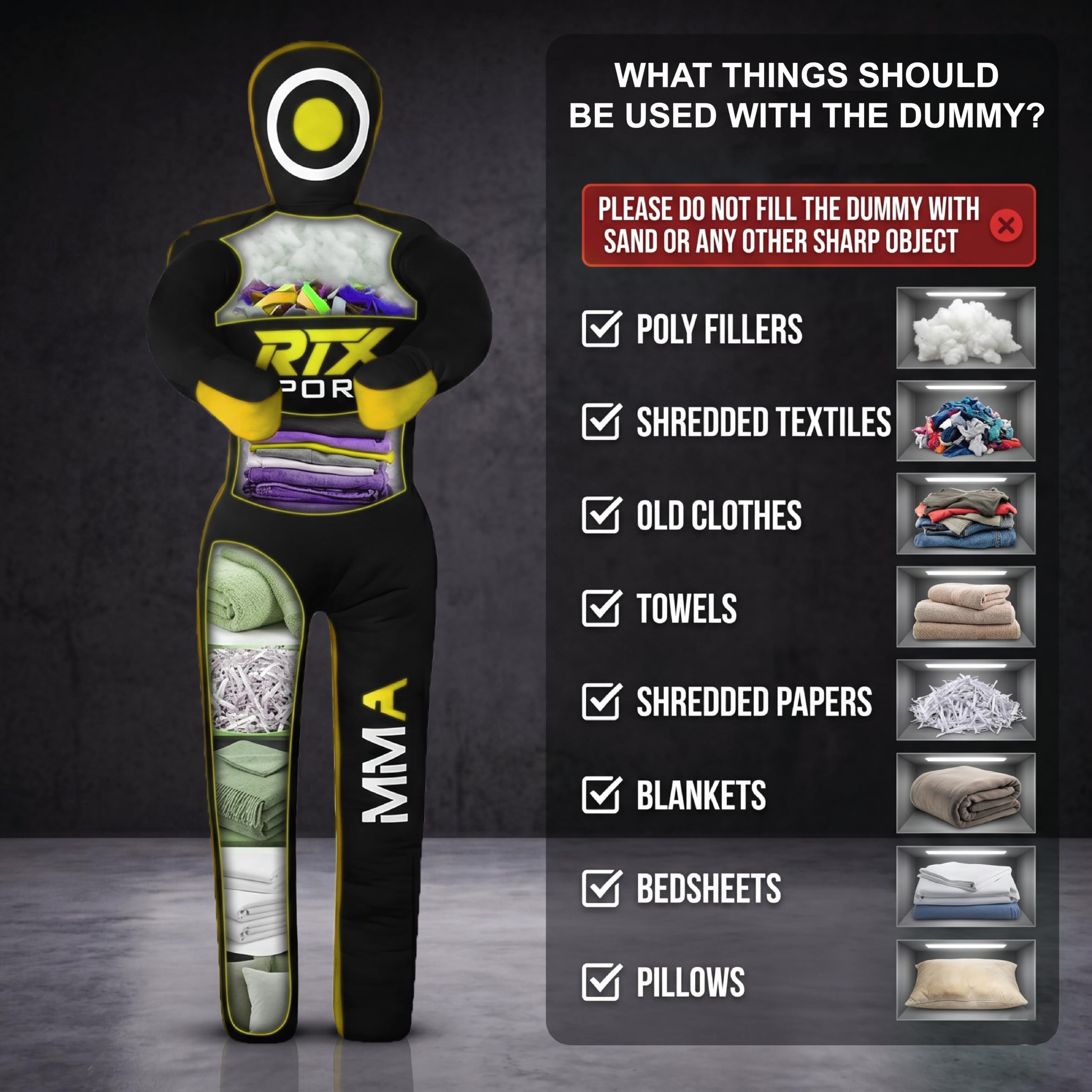 RTX MMA Dummy Judo Grappling Dummy Punch Bag Brazilian BJJ JIU Jitsu Standing Posición de Lucha Libre de Artes Marciales Boxing Karate Entrenamiento Dummy - Lona - UNFILLED