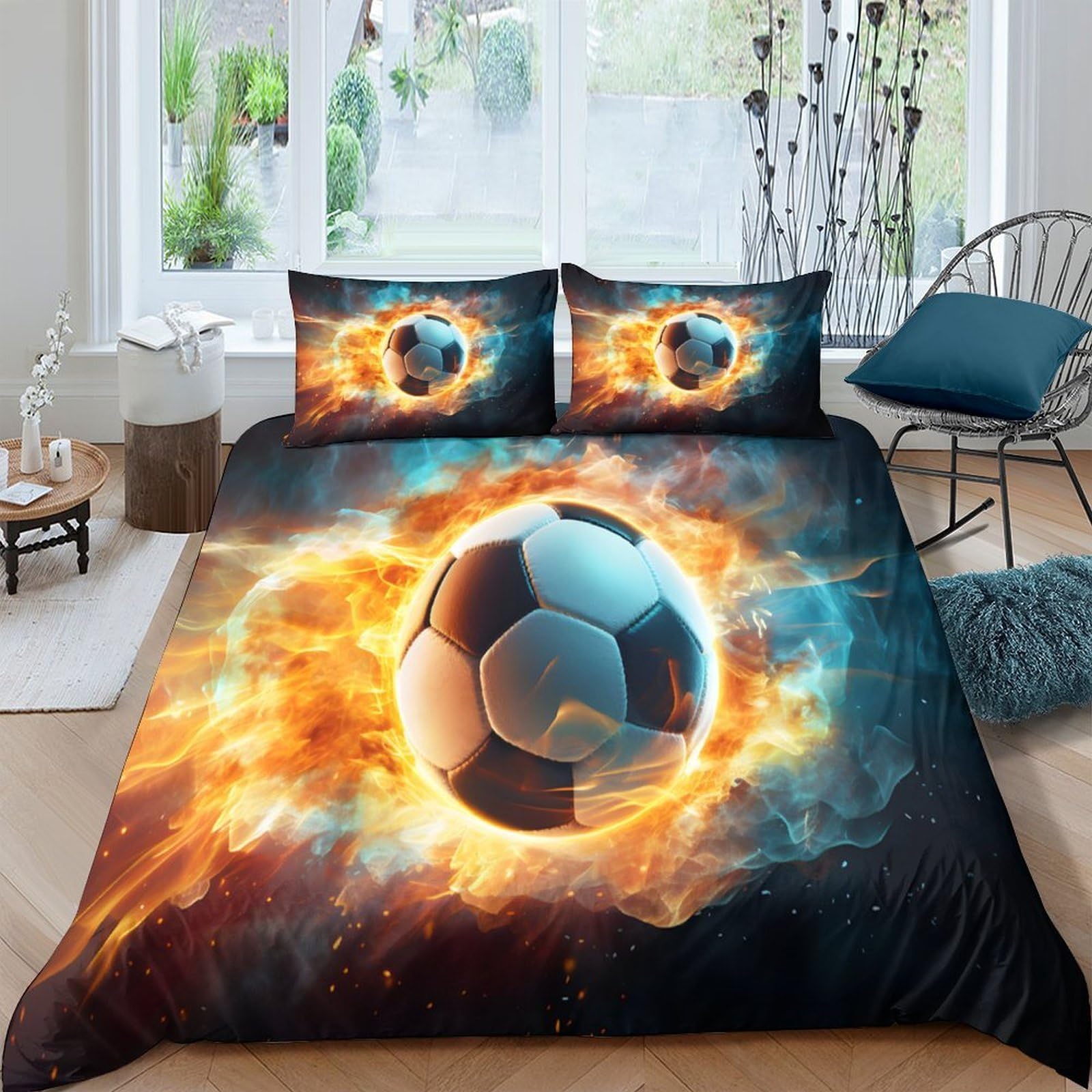 Ctjqhvkz Style-5 3D Printed Fire Soccer Fitted Sheet Microfiber Soft Mattress Cover For Bedroom Living Room Dorm Mattress Protection Decor Single（135X200cm）