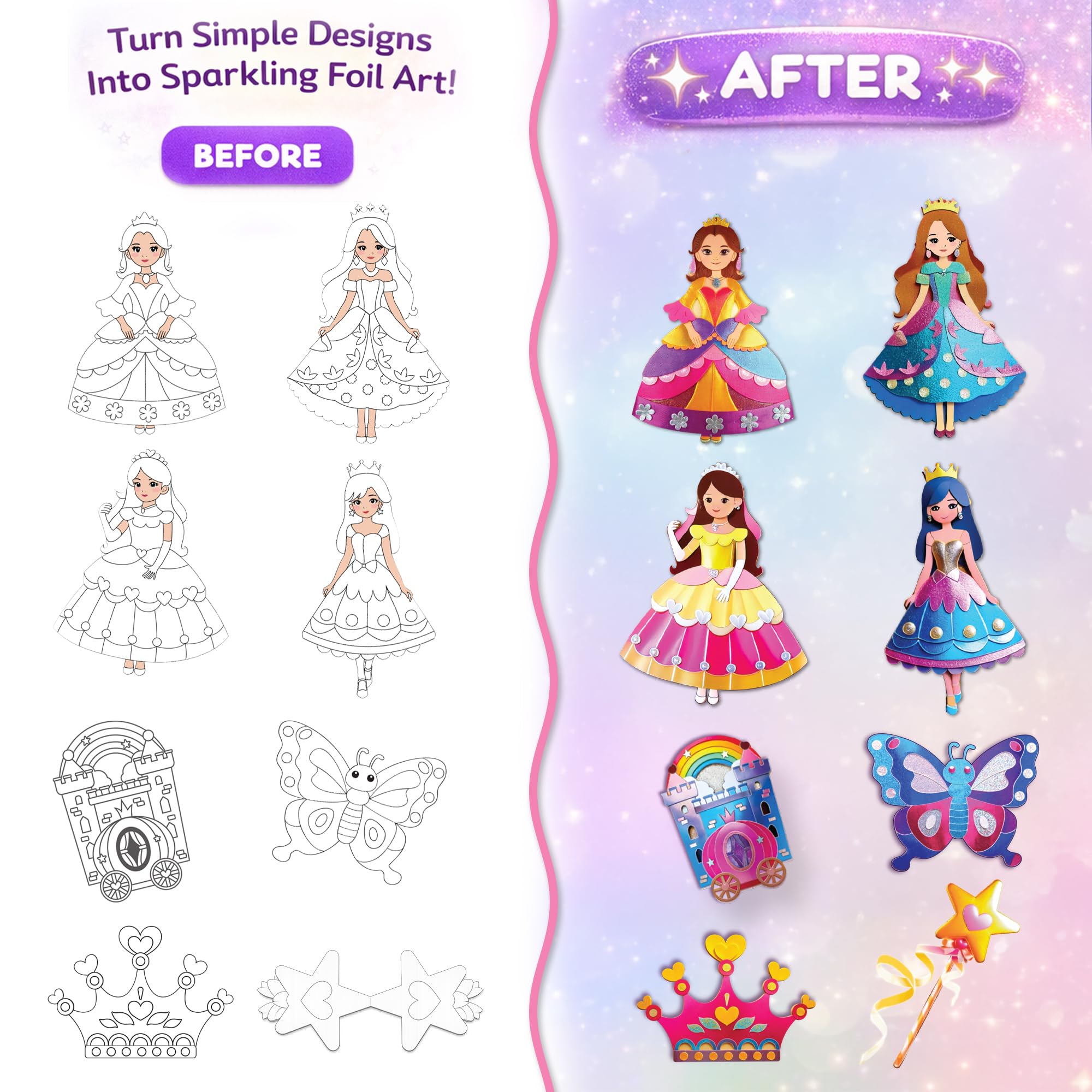 EINSTEIN BOX Princess Foil Art DIY Craft Kit Toy for Girls Aged 7