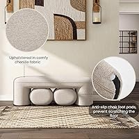 Vista 3 de Juego de Bancos Otomanos Anidables de 3 Piezas, Banco Tapizado de 53" de Largo para Pie de Cama con 2 Taburetes para Pies de 15", Banco Arqueado