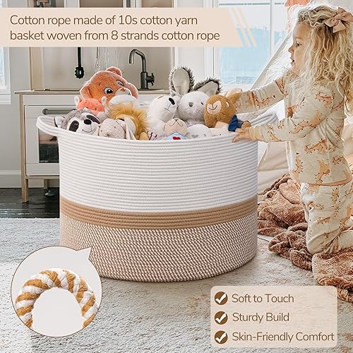 Vista 214 de INDRESSME - Canasta extragrande para ropa sucia de cuerda de algodón, cesta tejida decorativa con asas para guardería y sala, contenedor para Gris