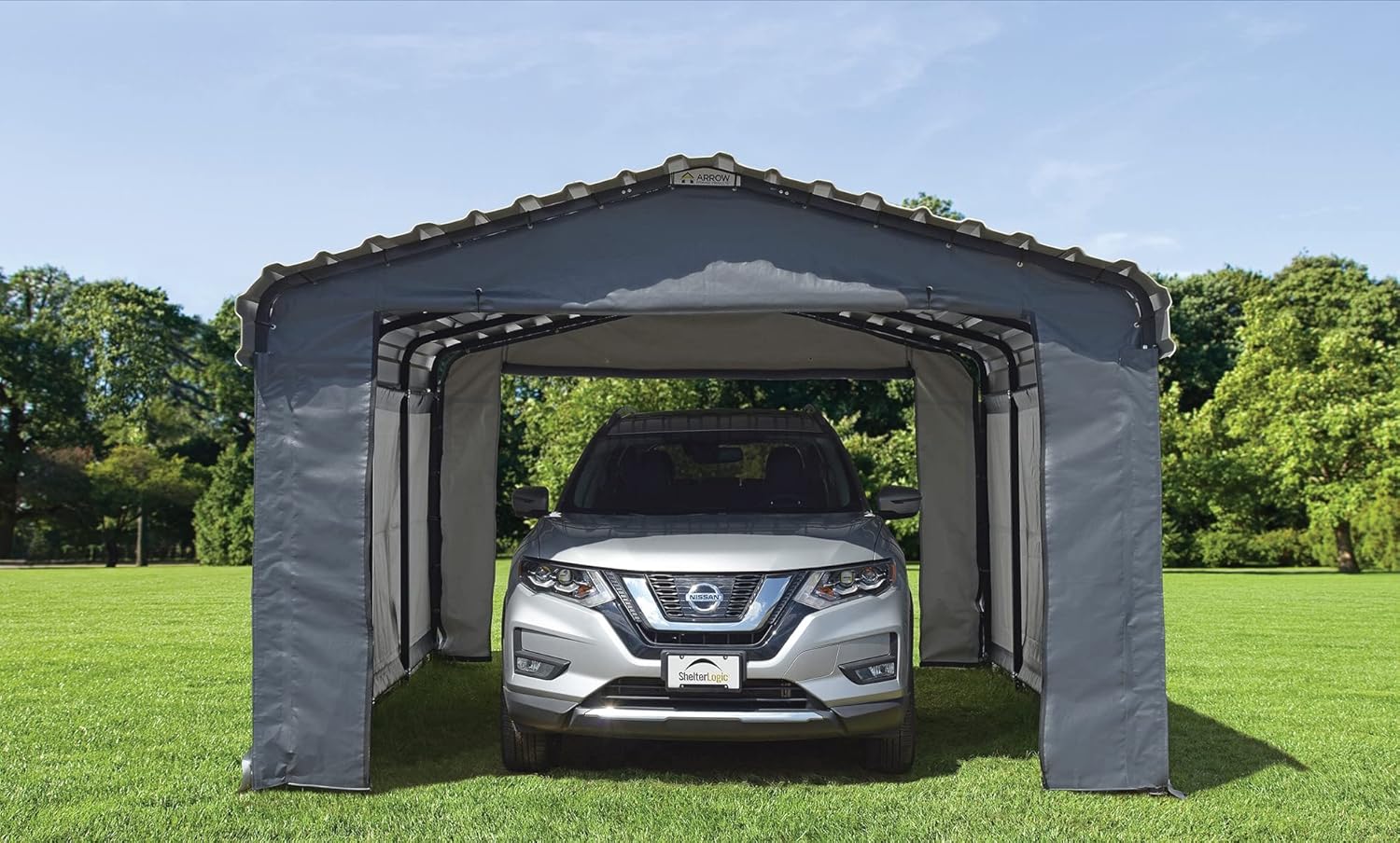 Arrow Sheds Amazon Exclusive 12' x 20' x 7' 29-Gauge Carport with Galvanized Steel Roof Panels and Enclosure Kit, Eggshell