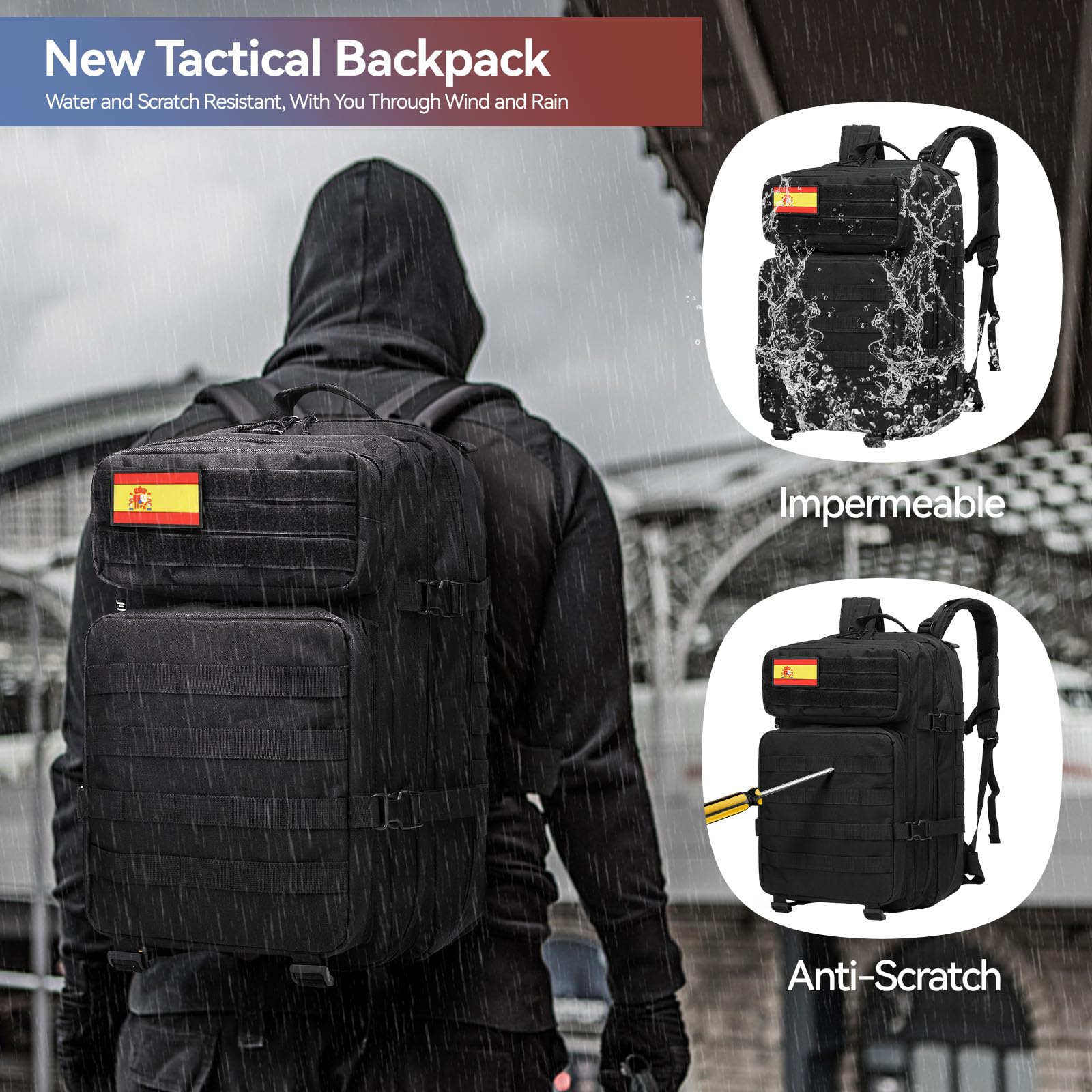 Delgeo Zaino Tattico Militare 45L, Grande Capacità, Impermeabile Pieghevole per Alpinismo, Escursionismo, Campeggio e Viaggi