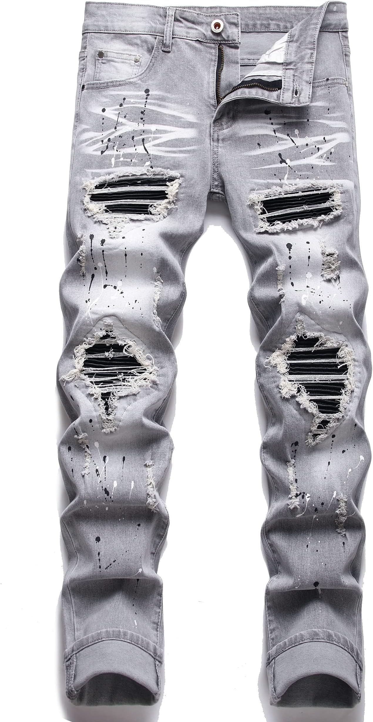 Men's Ripped Regular Fit Stretch Jeans