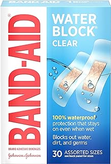 Band-Aid Brand Water Block Clear Waterproof Sterile Adhesive Bandages for First-Aid Wound Care of Minor Cuts and Scrapes, ...