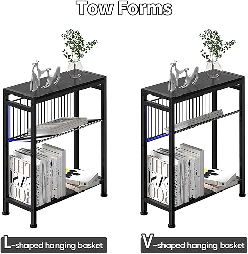 Miniatura 46 de Mesa auxiliar delgada para espacios pequeños, diseño 2 en 1 con soporte para revistas, marrón rústico Marrón (Rustic Brown),Negro -,Bricolaje