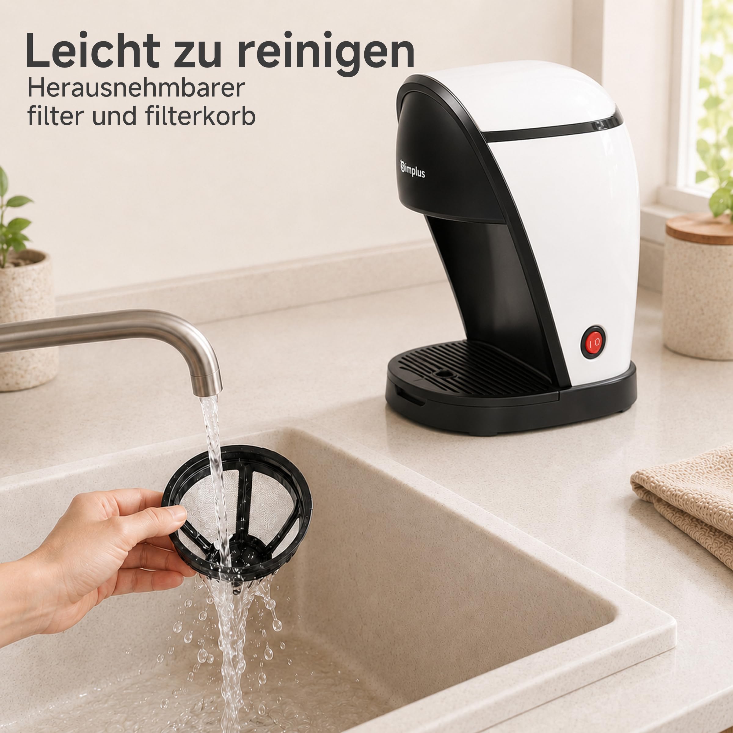 SIMPLUS Mini Filterkaffeemaschine für 2 Tassen, Kleine Kaffeemaschine mit Dauerfilter, 250ml Wassertank, 4-Minuten Brühzeit, Ein-Knopf Bedienung, Kompakte Kaffeemaschine für Büro, Küche
