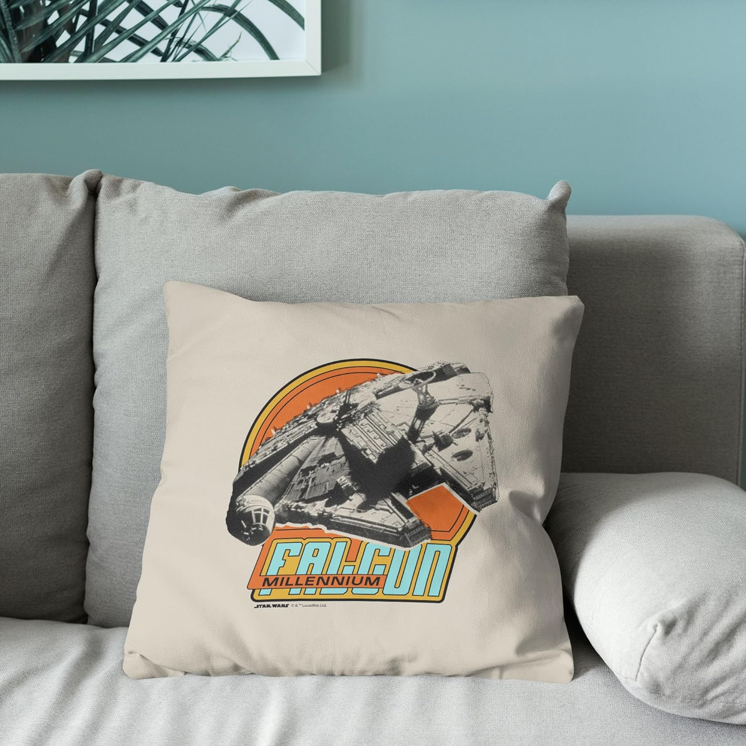 Northwest Retro Millennium Falcon Throw Pillow, Star Wars Decorative Cushion with Vintage Comic-Style Design, Bold Accent for Sofa, Bed, or Game Room, Officially Licensed, 18 x 18 inches