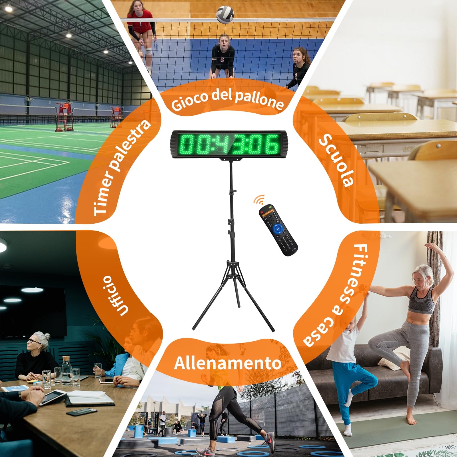 Timer Conto alla Rovescia, Orologio da Parete Digitale 5 Pollici con Supporto, Cronometro Sportivo alla Rovescia/Aumento con Telecomando, 12/24H Timer Digitale LED per Maratona Casa Palestra