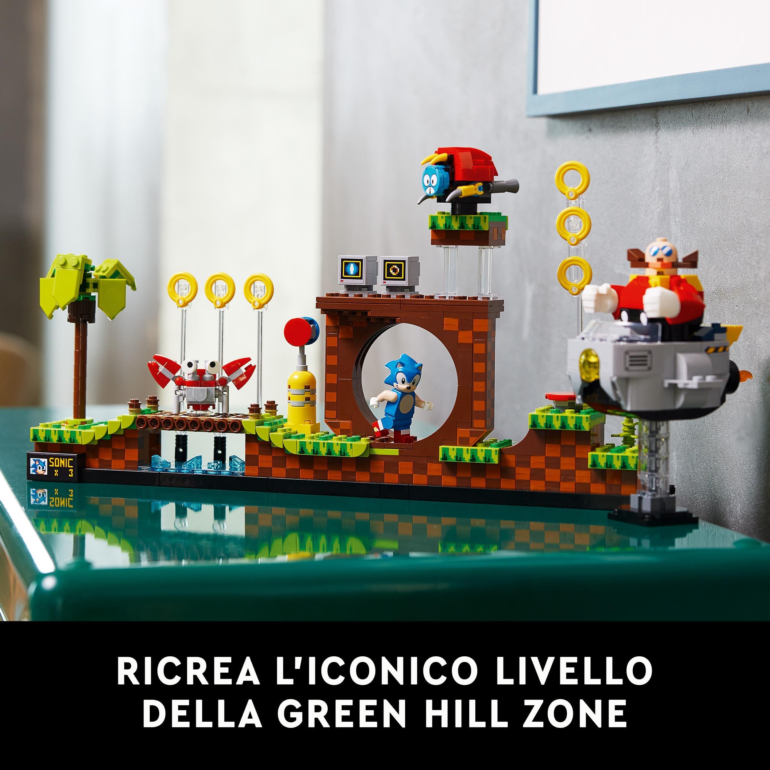 LEGO Ideas Sonic the Hedgehog - Green Hill Zone, Set da Collezione per Adulti, Cultura Pop Anni '90, Include il Personaggio del Dr. Eggman con Eggmobile, Idea Regalo per Uomo o Donna 21331