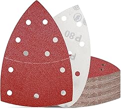 KONGMING Pack of 50 Sandpaper Triangular Sanders Velcro Grit 80 Sanding Sheets 11 Hole for Detail Sander