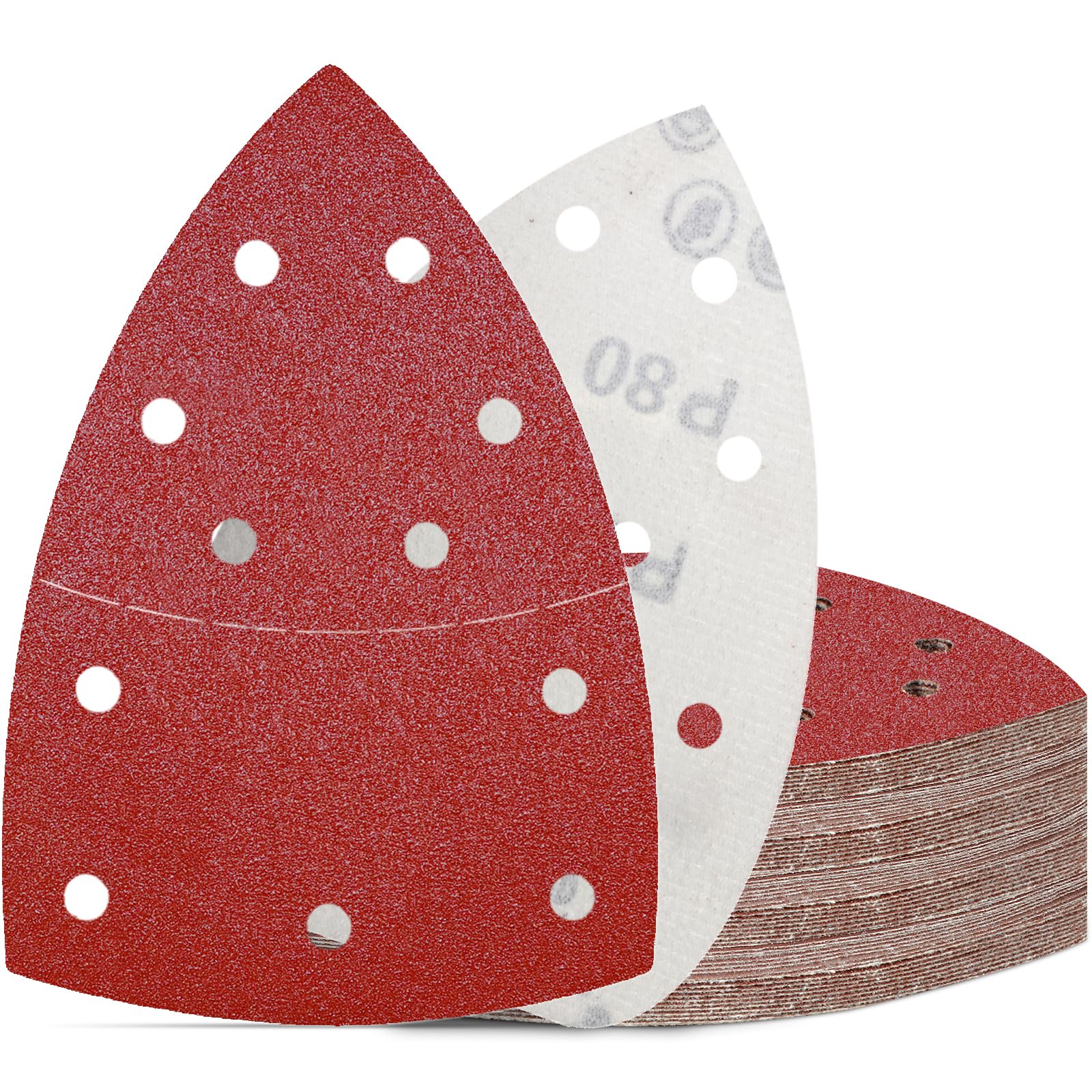 Papier Abrasif Ponceuse Grain 80 105 x 152mm KONGMING 50 Pièces Triangulaire 11 Trous