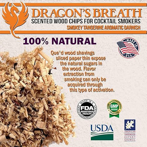 Miniatura 7 de Foghat - Ahumador de virutas de madera para ahumar, ahumador de cóctel, aliento de dragones, sabor mandarina, virutas de madera natural, cócteles