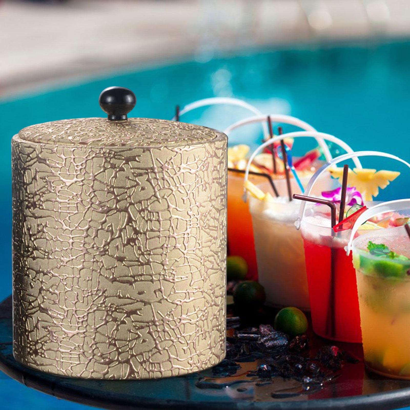 Cubo de Hielo de Acero Inoxidable Doble Pared Balde Aislado con Tapa y Asa Resistente Mantiene Hielo Sólido y Bebidas Frías Adecuado para Barbacoas, Oro, tal como se describe