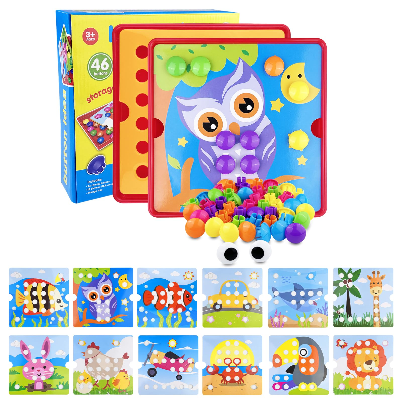 Legpador Juegos Montessori 2 años, Mosaicos Infantiles, Juego Pinchos Colores Niños, Colorido Mosaico Enchufable, Botones Juguete Educativo Creativo, con 12 Plantillas de Imágenes