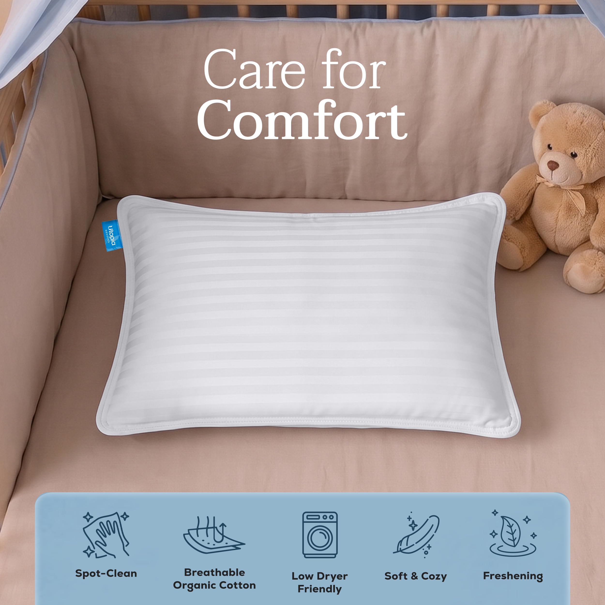 Utopia Bedding (Blancs, Lot de 2), oreillers de 13 x 18 cm pour Dormir, Housse Douce et Respirante en Coton mélangé, idéaux pour Les Lits de Tout-Petits et Les Voyages (à partir de 2 Ans)