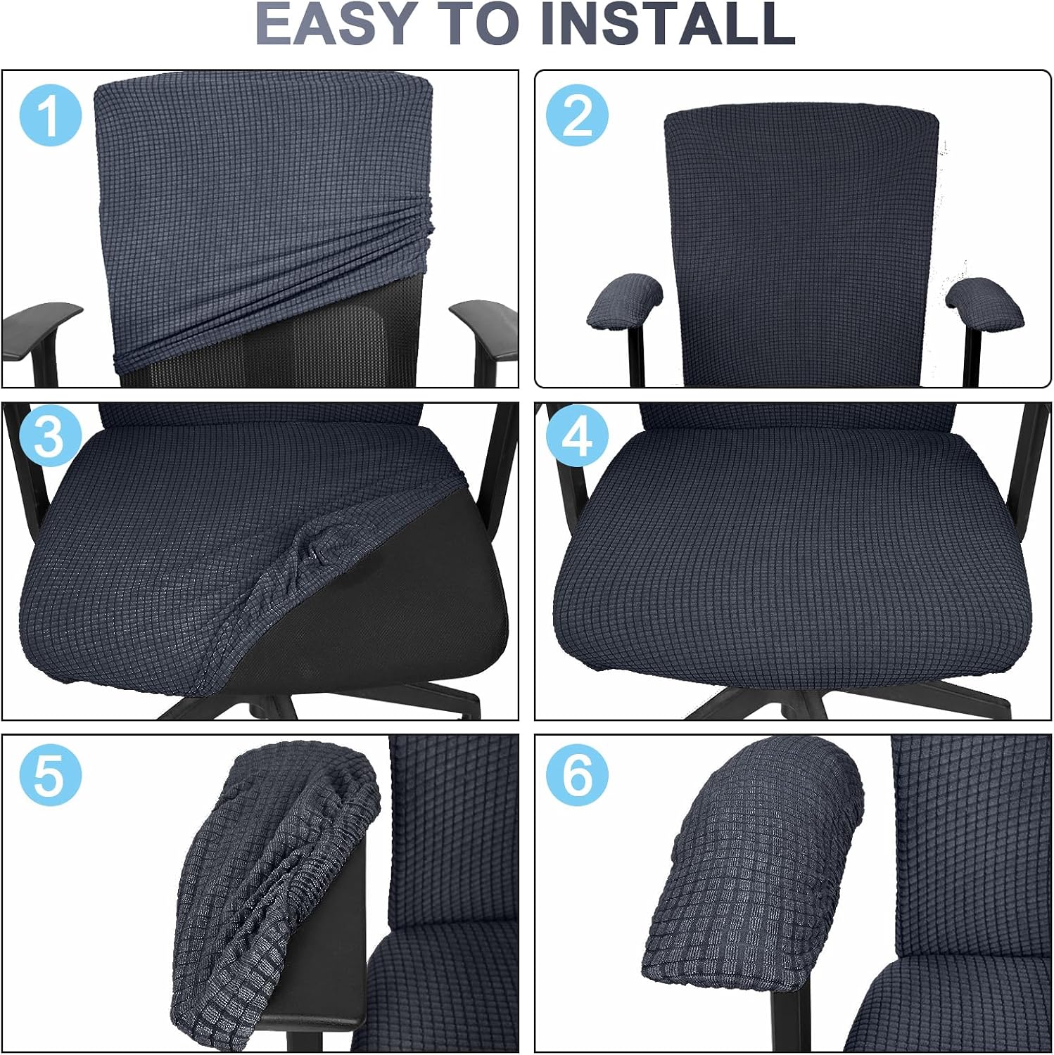 Tallew 4 Pcs Office Chair Covers Stretchable Armrest Seat,XL,Dark Gray image 5
