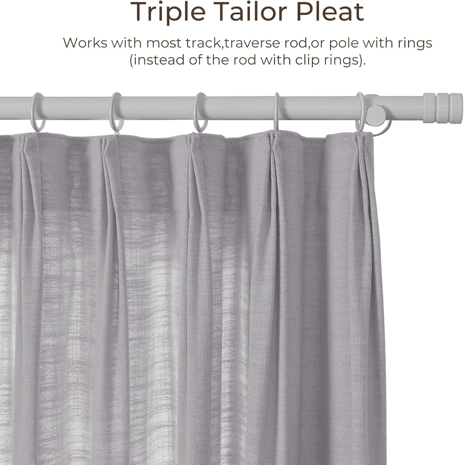 TWOPAGES 72 W x 96 L Triple Tailor Pleated Curtain, Privacy Protection Polyester Linen Unlined Window Curtain, Light Filtering Drape for Bedroom Living Room Sliding Door 1 Panel, Rock Grey