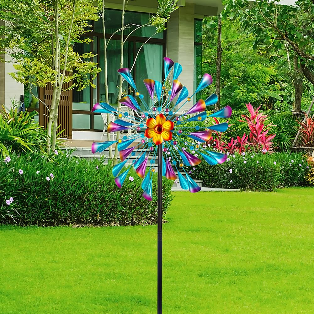 Molinillos de viento de metal grandes para exteriores, molinillo de viento cinético y escultura de viento con estaca, escultura de viento impermeable, decoración artística para patio, jardín,