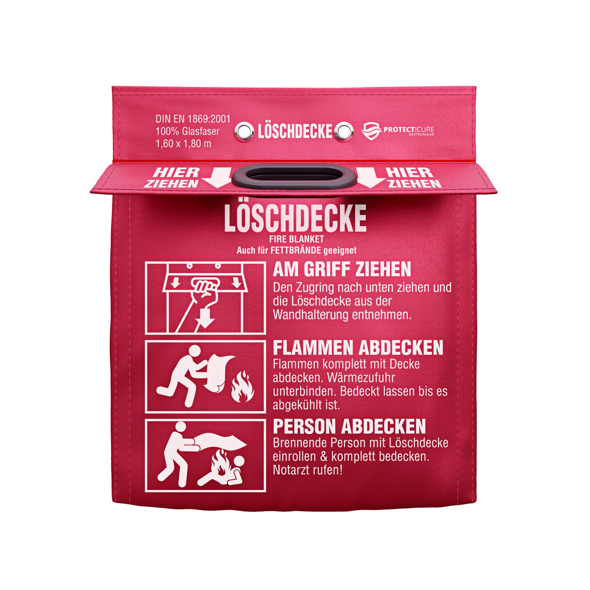 Hochwertige Löschdecke 1,60 Meter x 1,80 Meter - ORIGINAL Brandschutzdecke nach DIN EN 1869 - Für Brände in der Küche/Löschdecke für Zuhause - Küchenbrände - Feuerlöschdecke