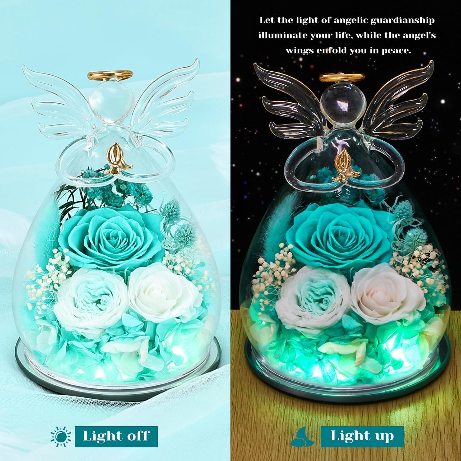 FIACO Gifts for Women Birthday Preserved Rose Forever Flower in Glass Angel Figurines Fresh Flowers for Delivery Prime for Mom Real Roses for Grandma Sister Wife Her from Daughter - Image 3