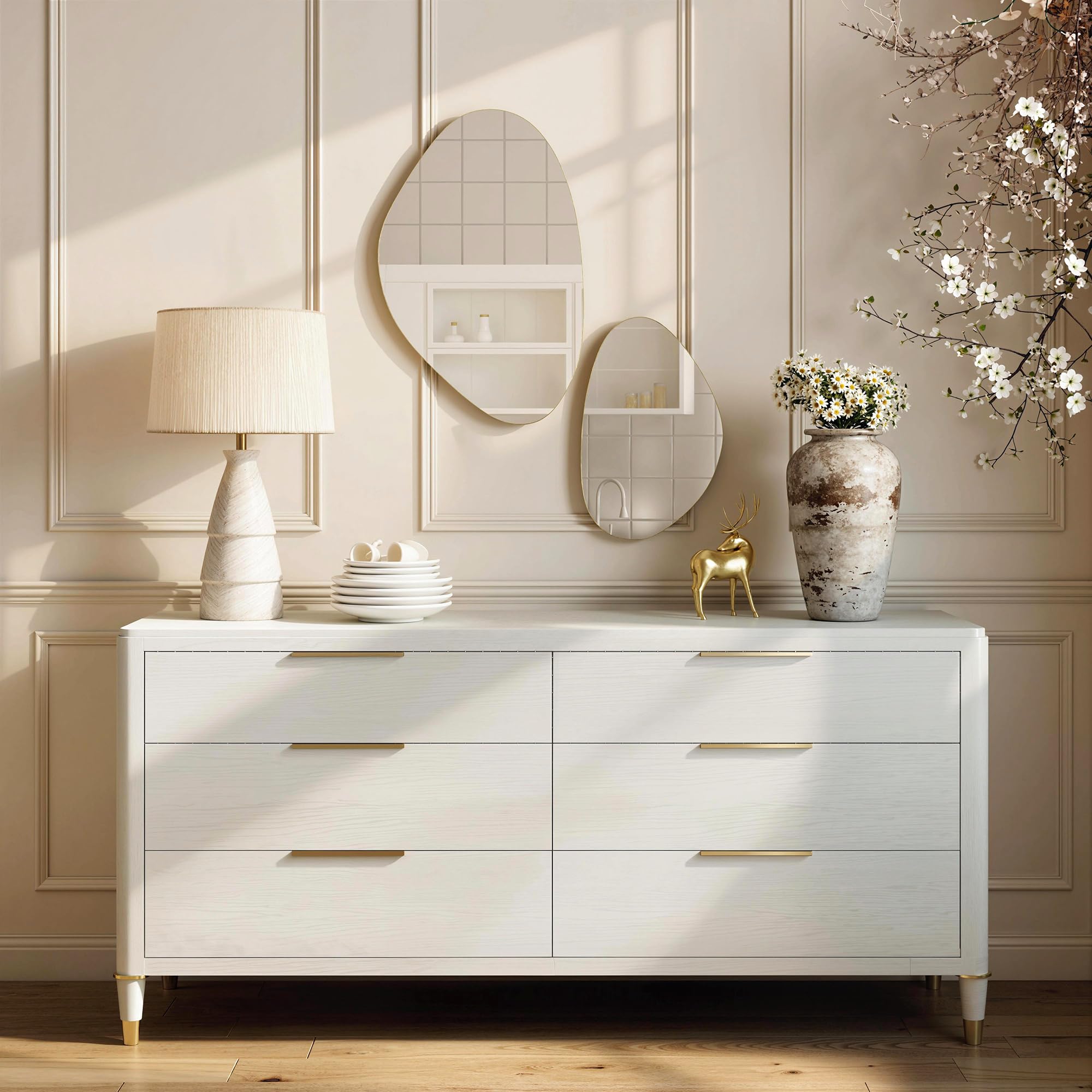 HOMCOM Espejo de pared irregular 2 guijarro marco metálico oro | 70 x 46 cm, 49,5 x 31 cm, espejo colgante asimétrico, sala de estar, entrada, dormitorio, pasillo