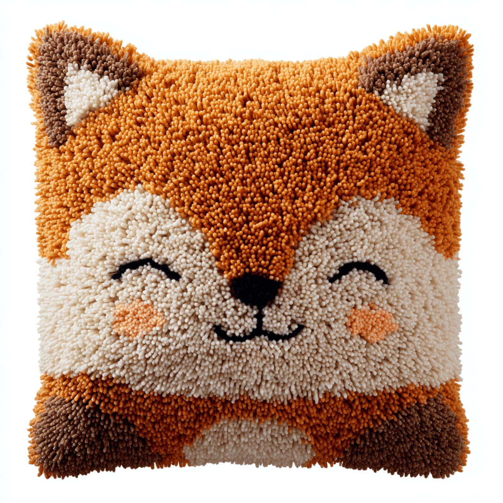Taxpy Fox Cushion Cover Latch Hook Kit, IY Craft Kit for Adults Beginners,Pre-Printed Canvas with Yarn and Hook,43x43cm Needlecraft Home Decor Gift