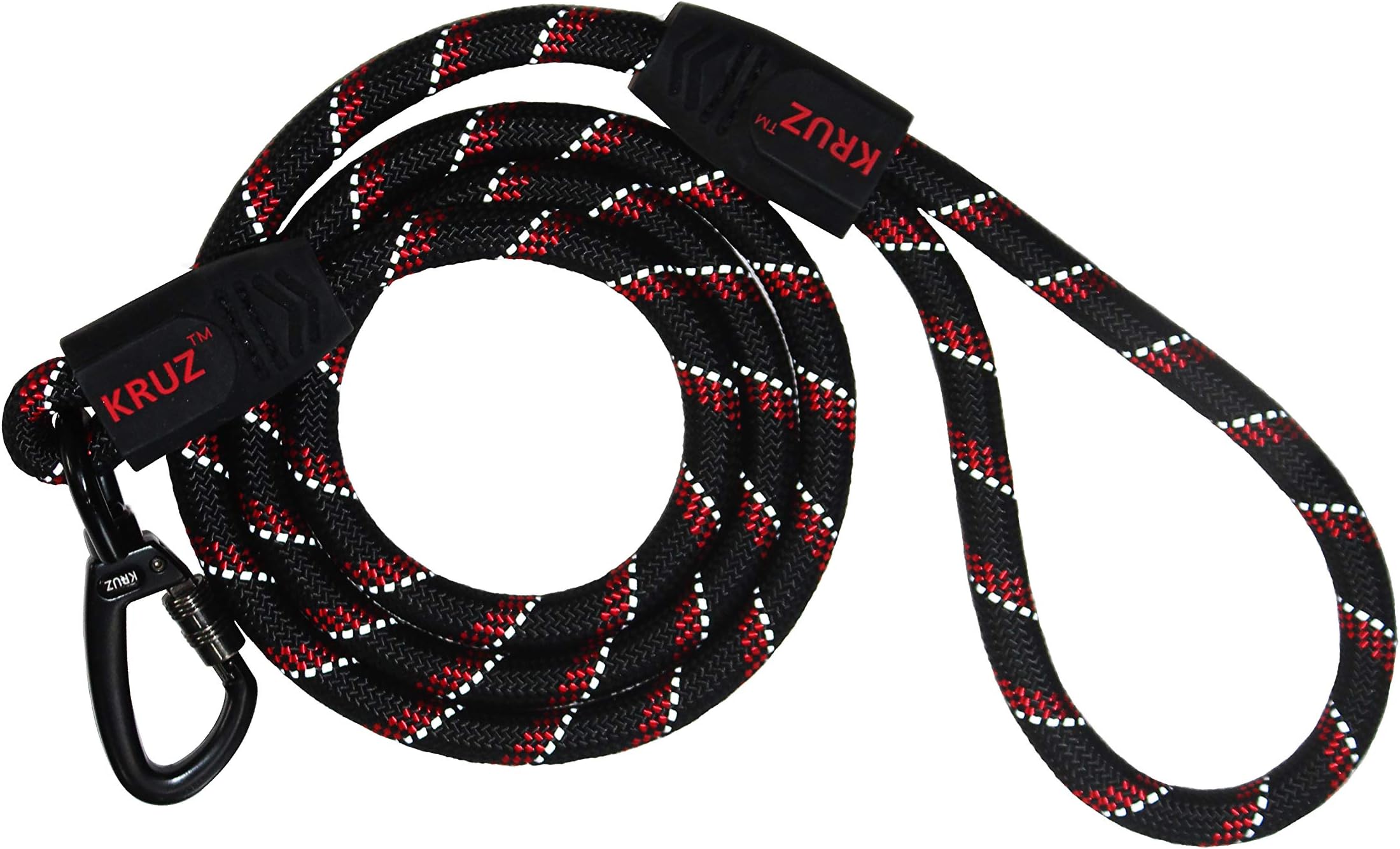 KRUZ PETKRUZ PET Reflective Dog Leash - KZROPE5048-03L - Soft Silicone Grip - Click & Lock Snap - Pet Walking, Running, Training - Heavy-Duty, Durable Rope - Security, Control and Comfort - Red - 1/2" x 4 FT