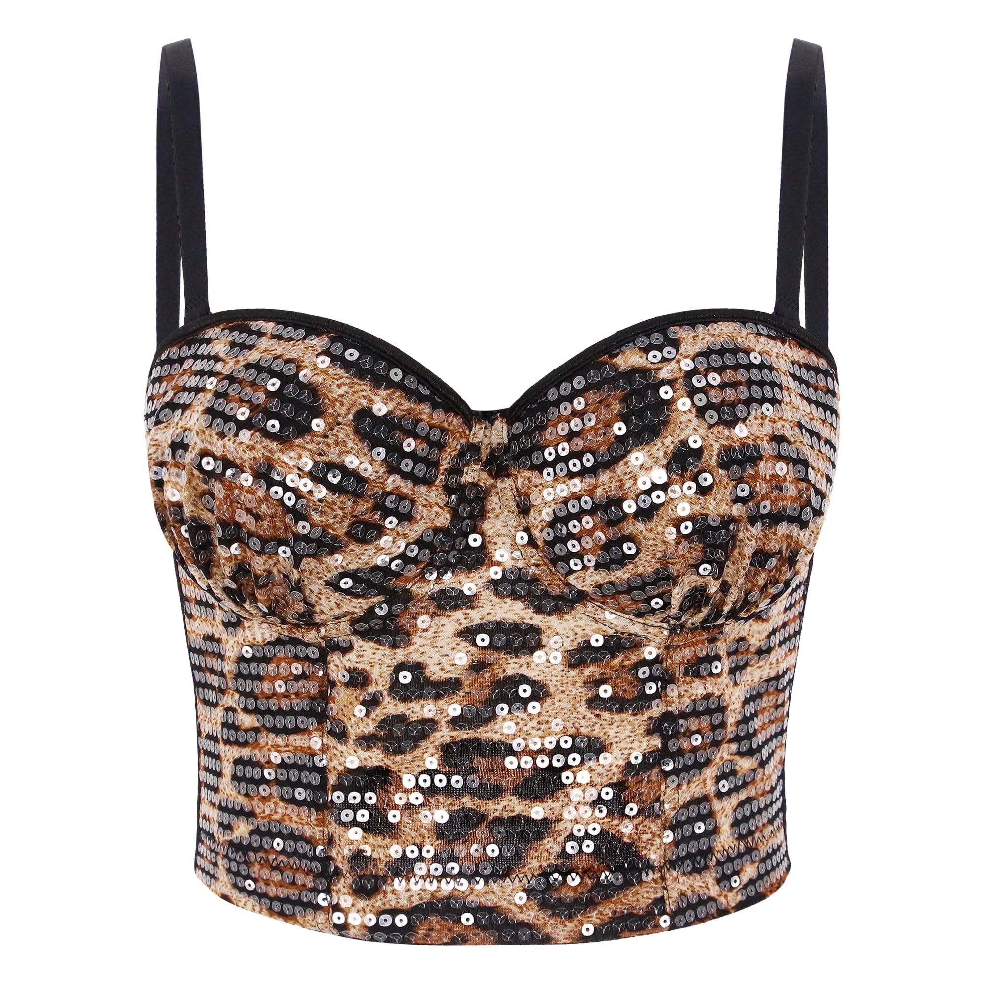 Débardeur à paillettes brillantes pour femme - Sans manches - Haut à paillettes - Col en V - Crop Top pour les fêtes