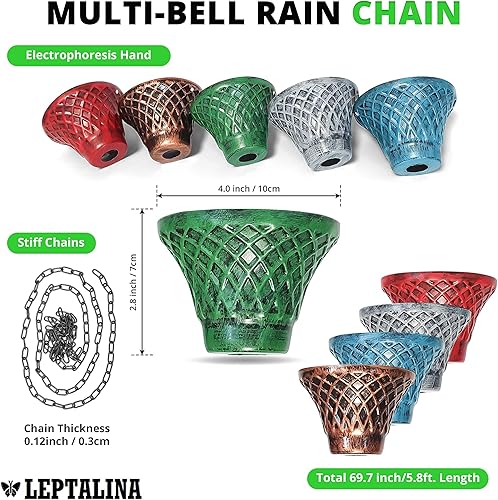 Miniatura 3 de Cadenas de lluvia de hierro multicolor de 5.8 pies para canaleta y barril de lluvia, resistente al óxido, cadena de lluvia chapada para decoración