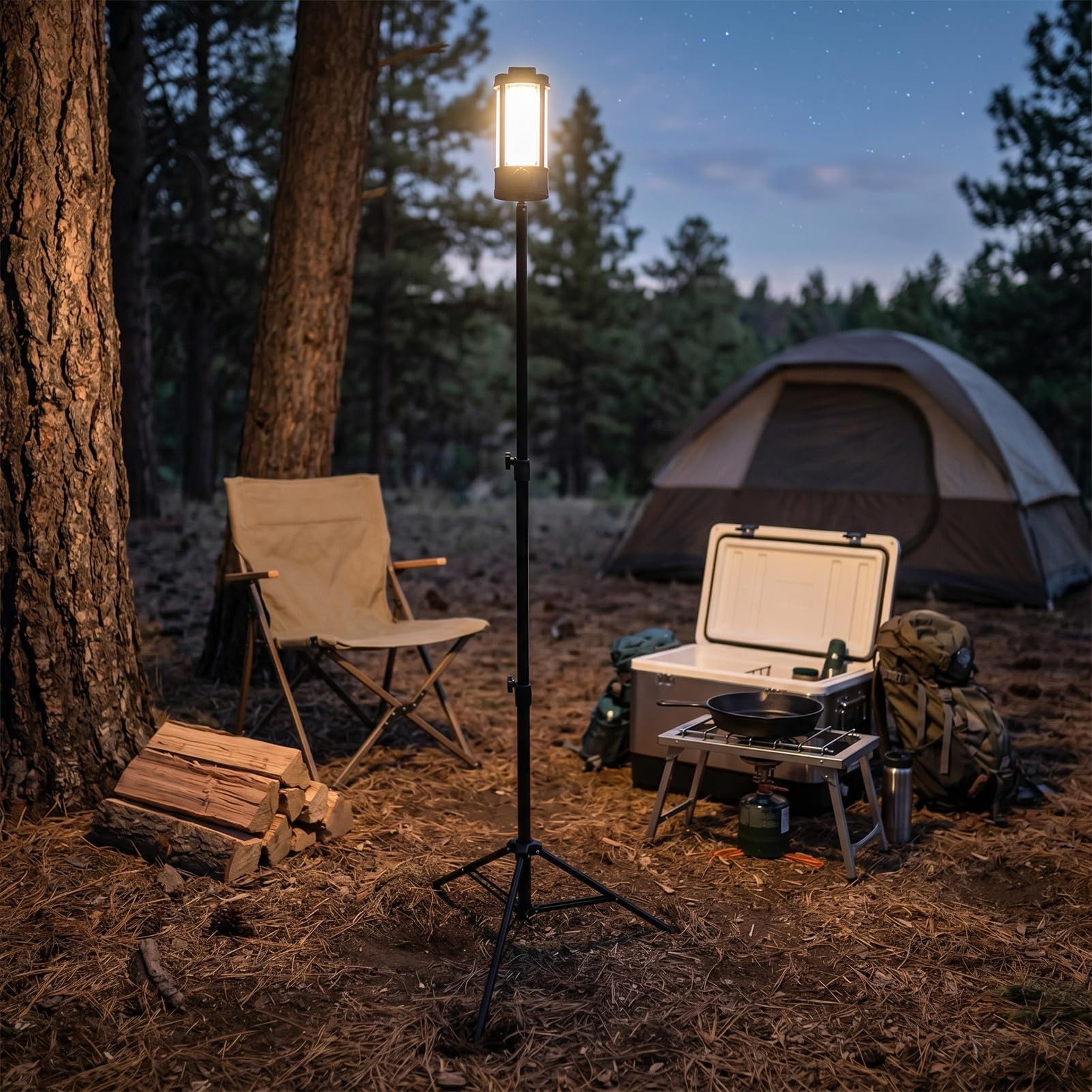 Naroote 4LED Camping-Laterne, Faltbar, Wiederaufladbar, 10400 MAh, 5 Modi | Zeltleuchte mit Magnetfuß, verstellbarem Stativ, 4100 lm, 6000 K Tageslicht für den Notfall beim Wandern, Angeln