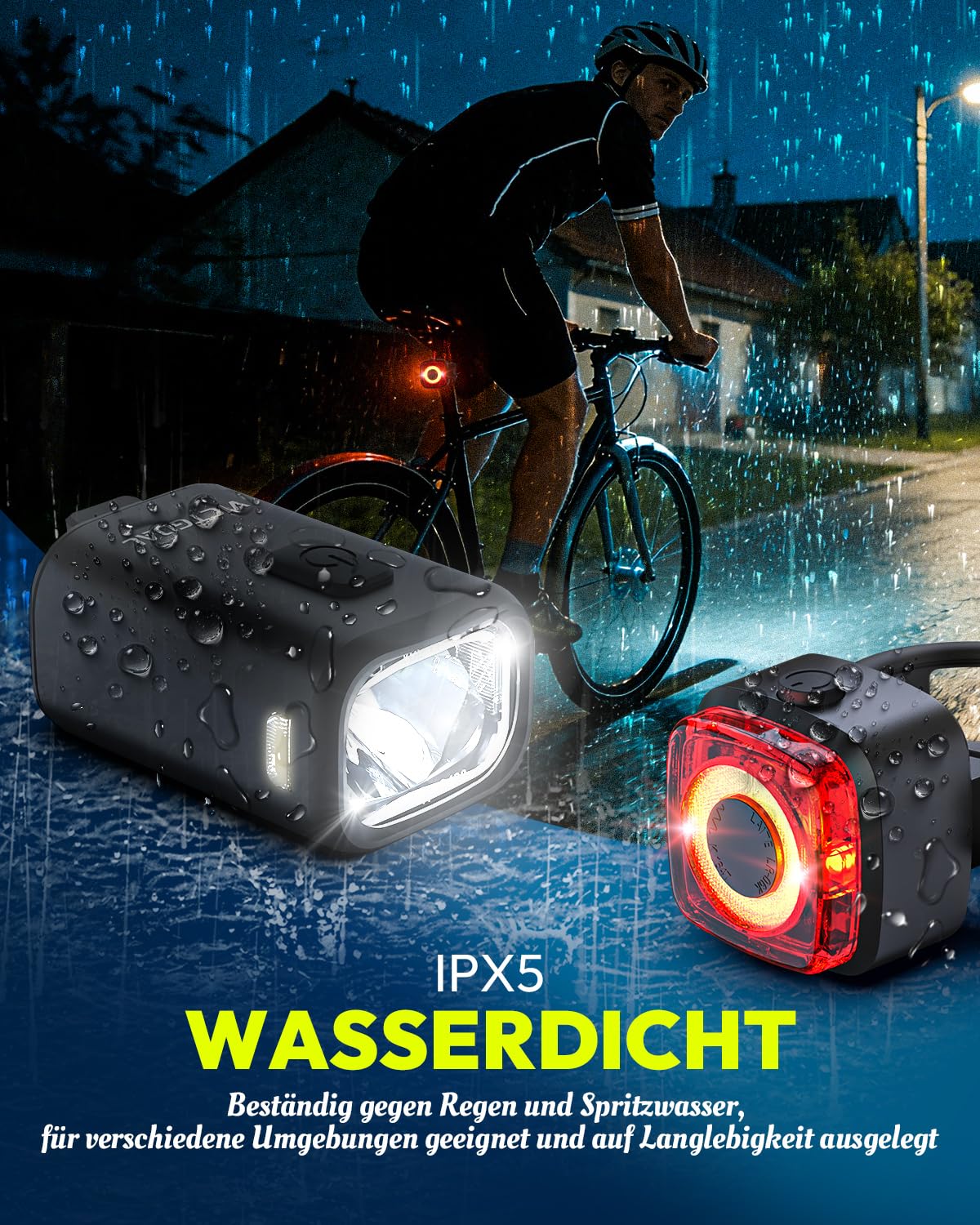 VICTGOAL Fahrradlampe Set StVZO Zugelassen, 50 Lux Fahrrad Lichter LED Set mit IPX5 Wasserdicht, Fahrradbeleuchtung Set Fahrradlicht USB C Aufladbar für Nachtradfahren