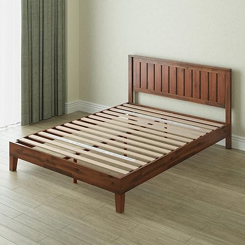 Miniatura 8 de Cama plataforma de madera sólida de lujo Zinus 12 pulgadas con cabecero de cama/no necesita resortes/soporte de madera con listón/acabado expreso