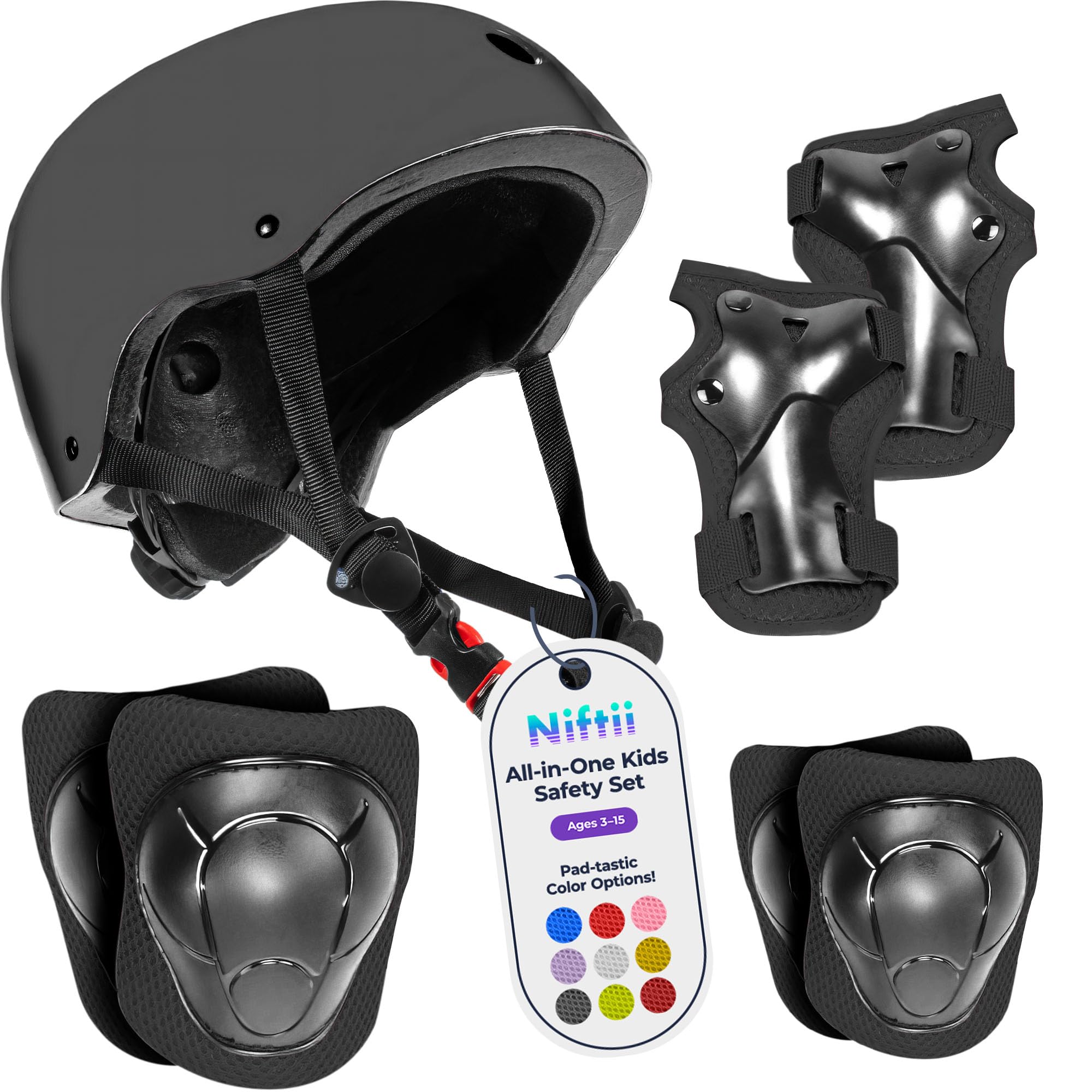 Niftii Kids Helmet with Pads - Adjustable Multi-Sport Complete Safety Gear for Cycling, Skateboarding & Scooting, Ideal for Boys & Girls Ages 3-15 Kids Bike Helmet Set