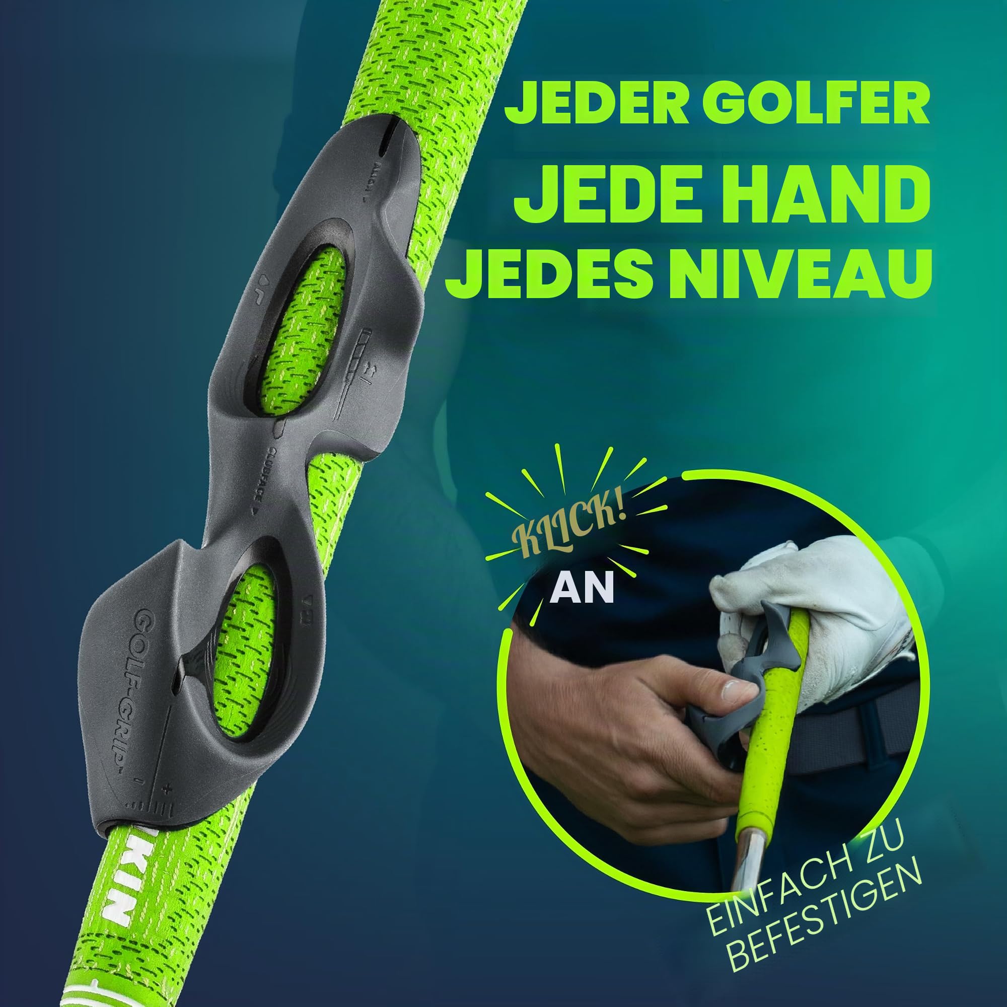 GOLF-GRIP Golf Grip Trainer für Links- & Rechtshänder Golfer - Aufsteckbare Golf-Trainingshilfe für die richtige Handposition & Schwungtechnik - Schlagen Sie gerader, längere Schläge & Fix Slices oder