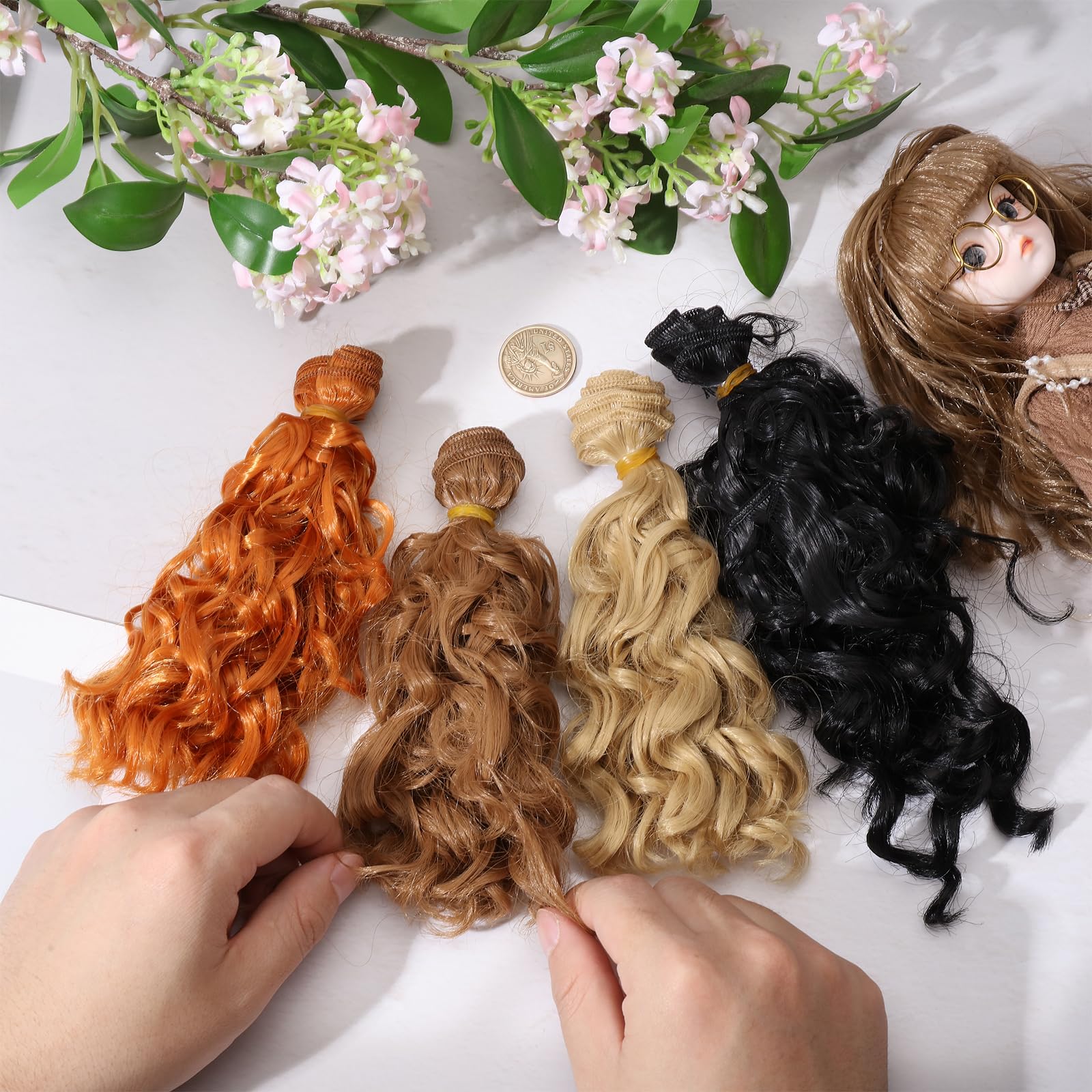 GLOBLELAND 4 pz 4 Colori Bambola Parrucca Riccia Capelli 100cm /40 Pollici Lunghi Estensione dei Capelli della Bambola per Fai da Te BJD Accessori per La Fabbricazione di Bambole
