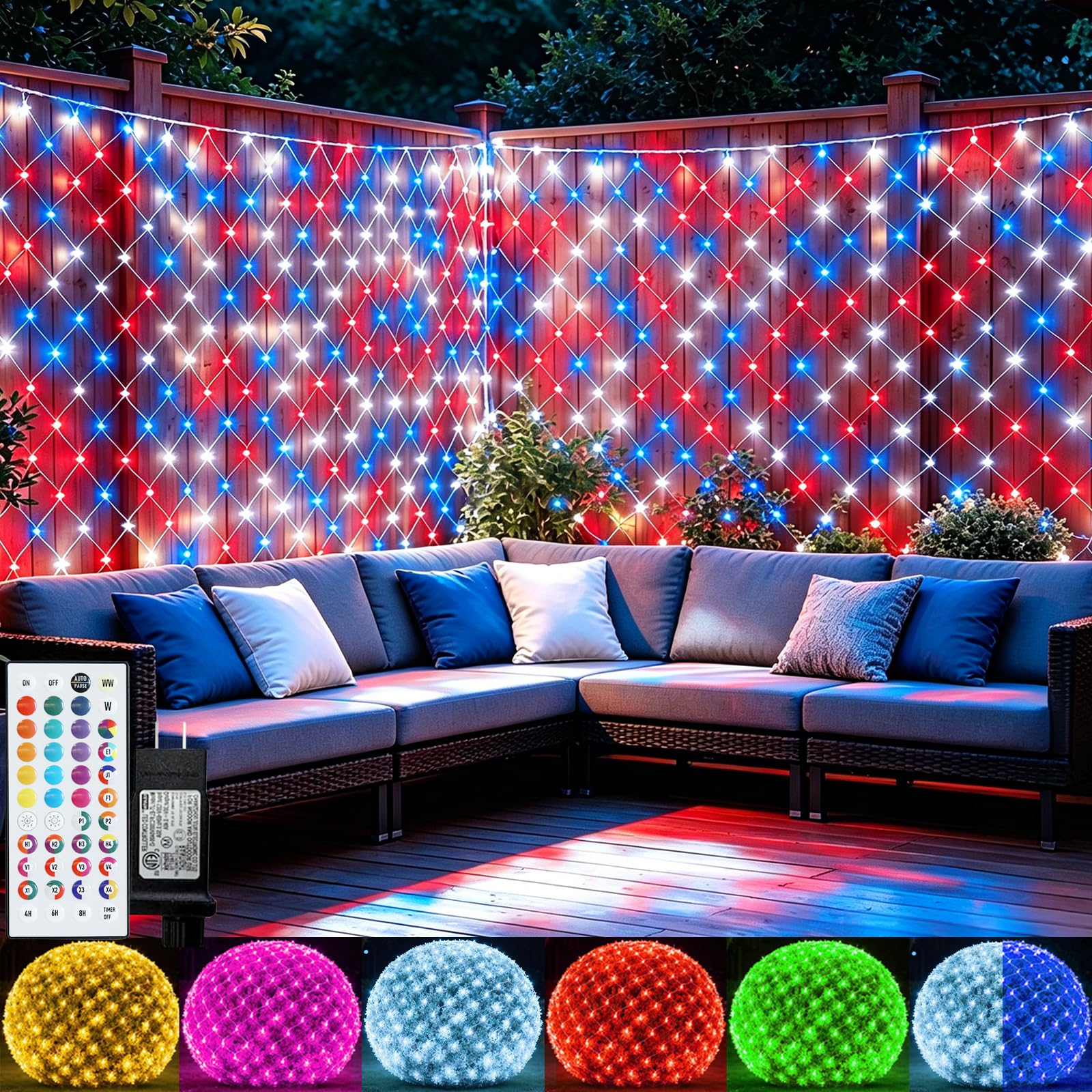 Color Changing Christmas Net Lights, 9.8x6.6 ft 204 LED RGB Net