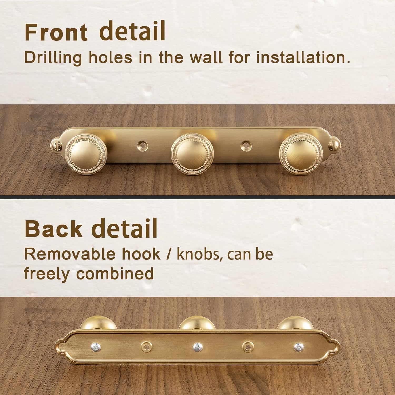 Goo-Ki 1 Pack Champagne Bronze Coat Rack Zinc Alloy Heavy Duty Towel/Coat Hooks for Hanging Bag/Robe/Hat,3 Hooks Wall Mounted in Kitchen/Bedroom/Living Room