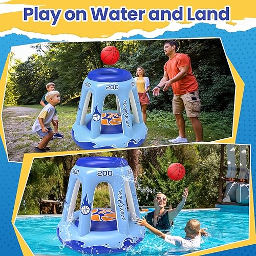 Miniatura 5 de EagleStone Aro inflable de baloncesto para niños y adultos, aro de baloncesto flotante de 47 pulgadas para piscina con 3 bolas, bomba, juego de agua