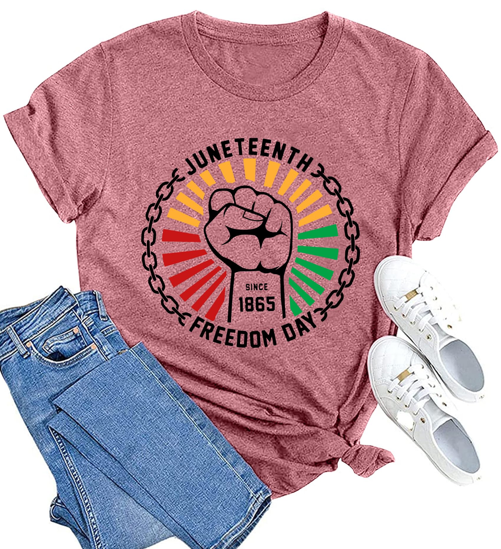 MAIHUN Juneteenth Heart Shirt Black History Afro American African Freedom 1865 T-Shirt Black Culture Short Sleeve