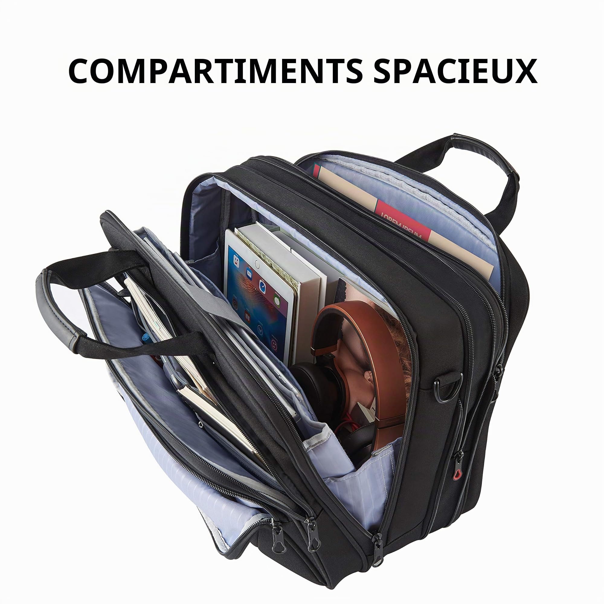 KROSER 18" Sac à main Sacoche pour Ordinateur Portable Jusqu'à 17,3" Imperméable Sacoche Extensible Porte-Documents à Bandoulière pour Voyage/Affaires/École/Homme/Femme Laptop Bag