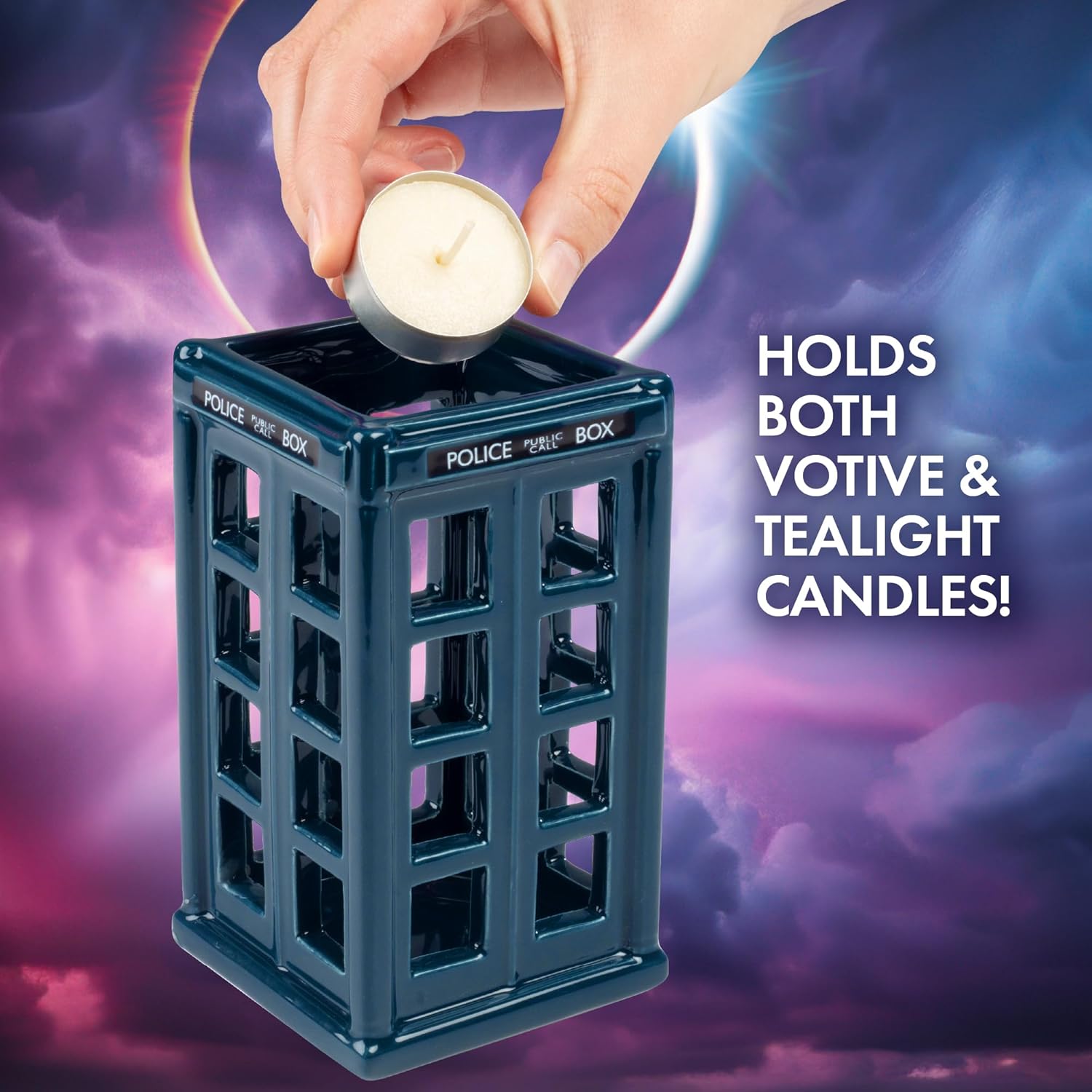 Doctor Who 5.5" Ceramic Tardis Police Box Candle Holder - Holds Tealight & Votive Candles - Officially Licensed - Collectible Dr. Who Decor & Gift for Teens, Adults, Men, Women