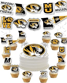 Missouri Party Supplies for Football, Birthday Gift, Graduation Party Banner and Cake Toppers (42 Pieces) (Mizzou Tigers)