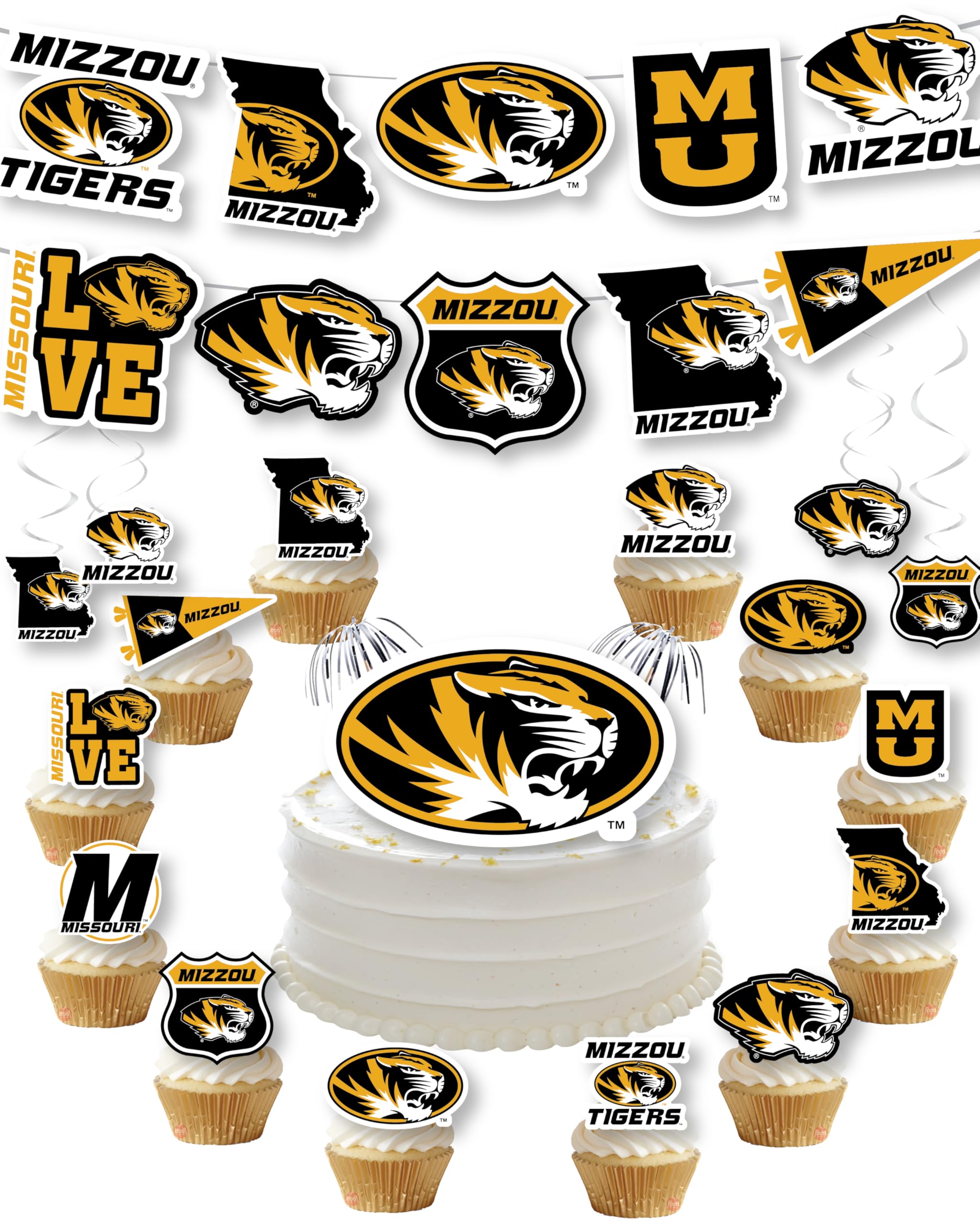 Missouri Party Supplies for Football, Birthday Gift, Graduation Party Banner and Cake Toppers (42 Pieces) (Mizzou Tigers)