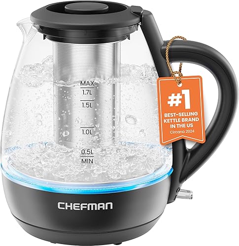 Chefman Hervidor eléctrico con infusor de té, 1.7L 1500W, tapa extraíble para una fácil limpieza, protección contra hervir en seco, filtro de acero