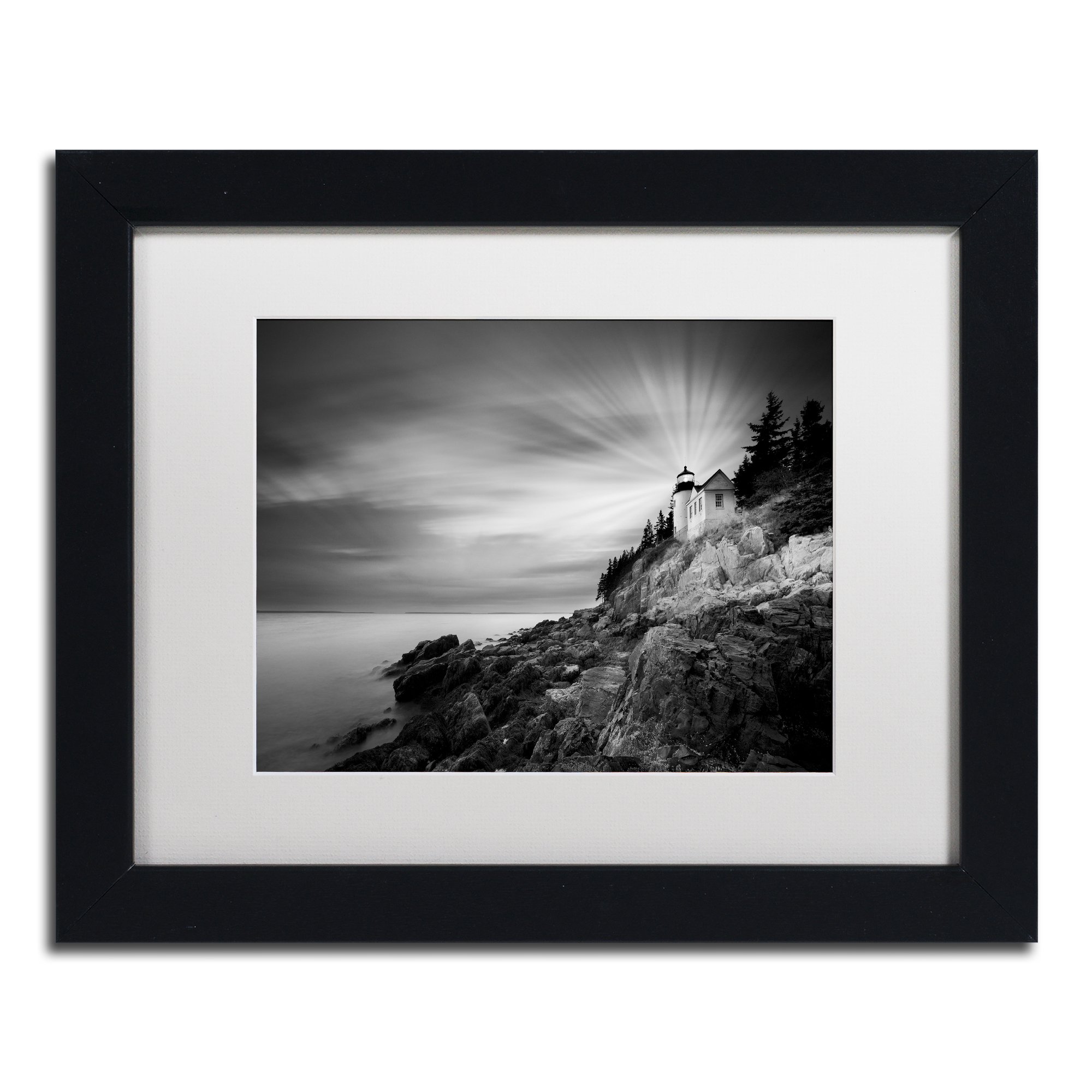 Trademark Fine Art Bass Harbor Lighthouse by Moises Levy in White Matte and Black Framed Artwork 11 by